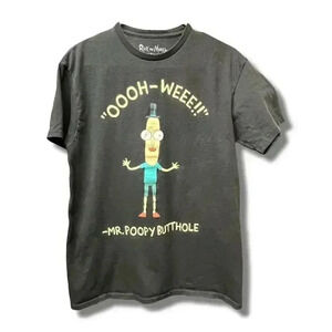 Ripple Junction Rick and Morty T-Shirt Black Unisex M Mr. Poopybutthole Print